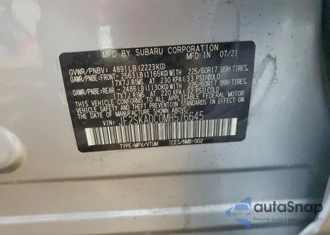2021 Subaru Forester z USA, uszkodzony, nr VIN JF2SKADC0MH576645